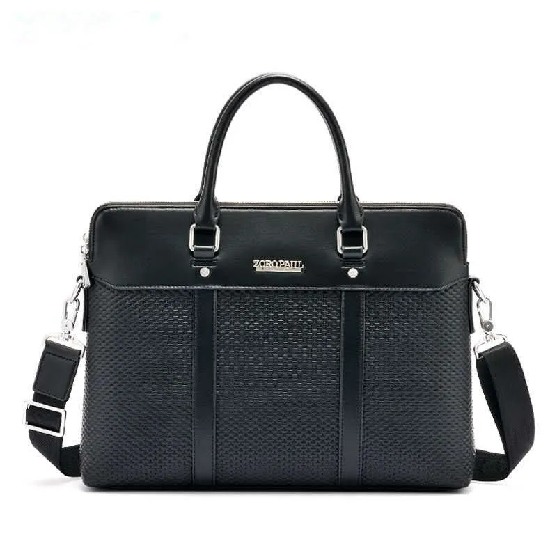 Men’s PU Leather Business Messenger Bag – 15” Laptop Briefcase with Double Zipper