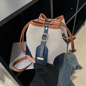 New Canvas Contrast Bucket Handbags Trendy Retro Shoulder Messenger Bag
