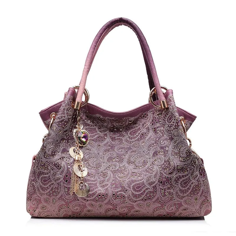 Ombre Hollow-out Floral Hand Bag With Key Chain