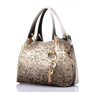 Ombre Hollow-out Floral Hand Bag With Key Chain