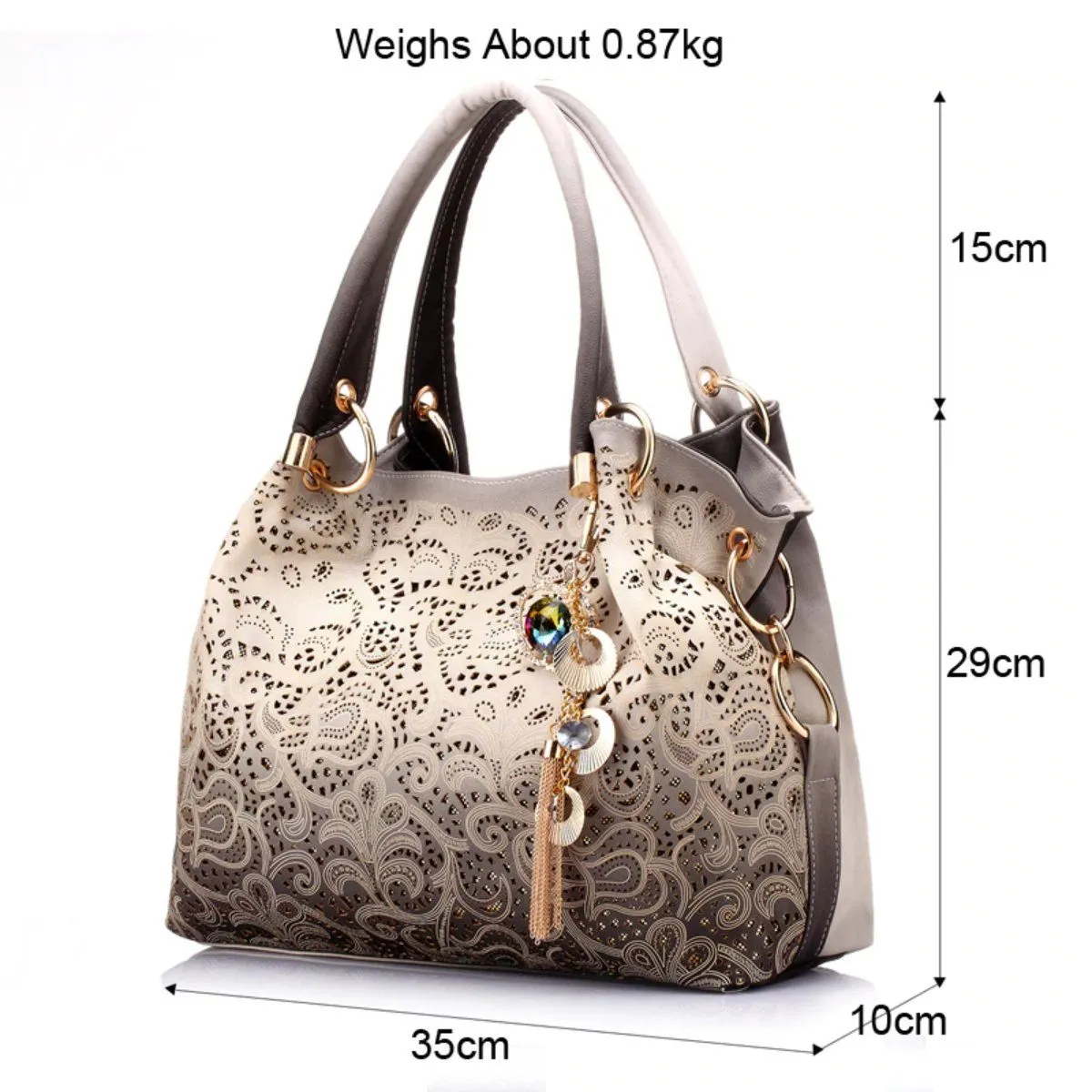 Ombre Hollow-out Floral Hand Bag With Key Chain
