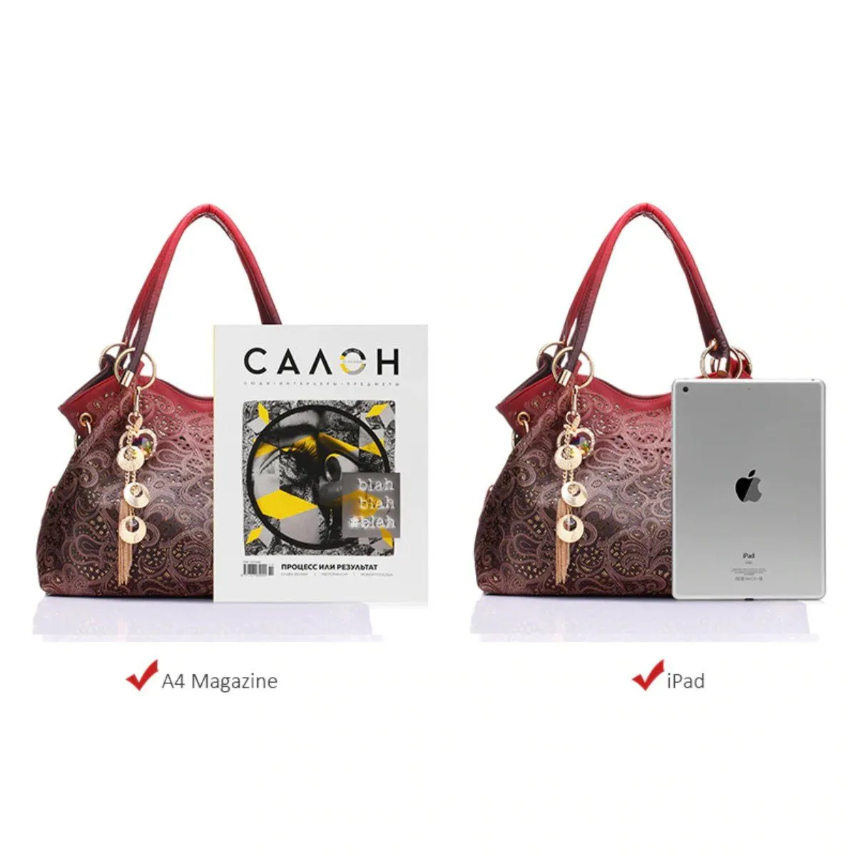 Ombre Hollow-out Floral Hand Bag With Key Chain