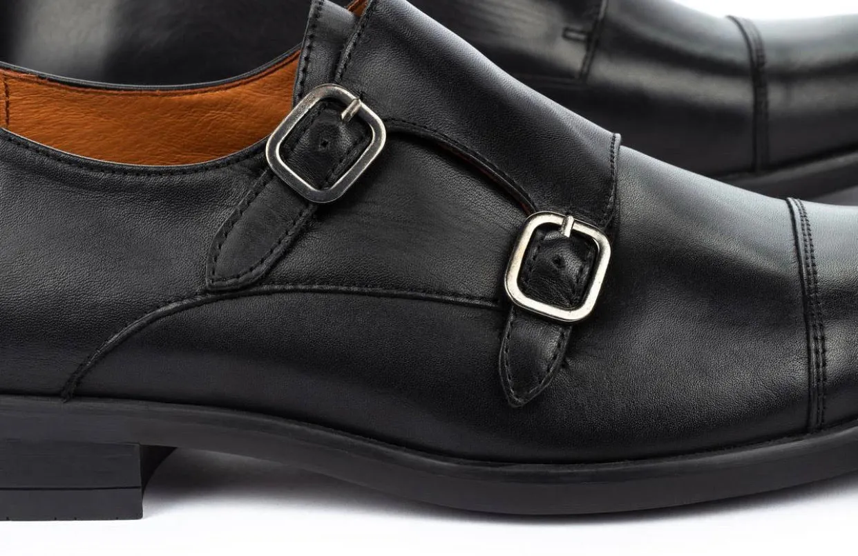 Pikolinos M7J-3148 Black Mens Double Buckle Monk Made In Spain