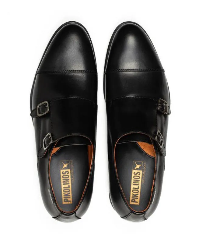 Pikolinos M7J-3148 Black Mens Double Buckle Monk Made In Spain