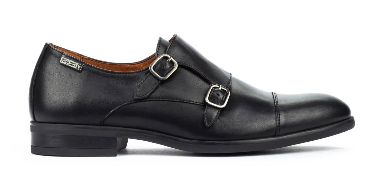 Pikolinos M7J-3148 Black Mens Double Buckle Monk Made In Spain