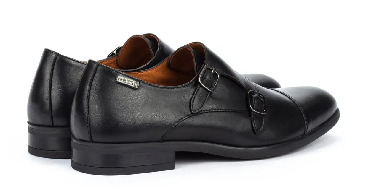 Pikolinos M7J-3148 Black Mens Double Buckle Monk Made In Spain
