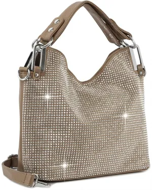 Plaid and Rhinestone Shoulder Handbag