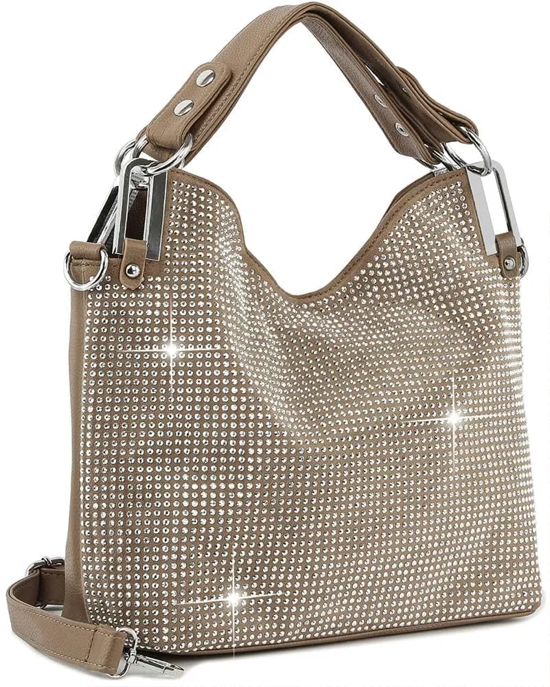 Plaid and Rhinestone Shoulder Handbag