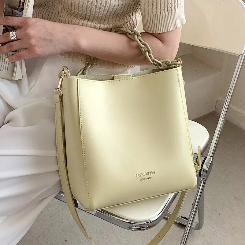 PU Leather Bucket Crossbody Bags for Women 2021 Summer Trendy Lady Shoulder bags Acrylic chain Handbag and Purses composite bags