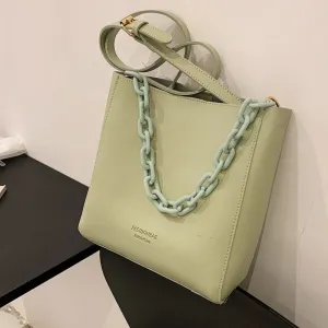PU Leather Bucket Crossbody Bags for Women 2021 Summer Trendy Lady Shoulder bags Acrylic chain Handbag and Purses composite bags