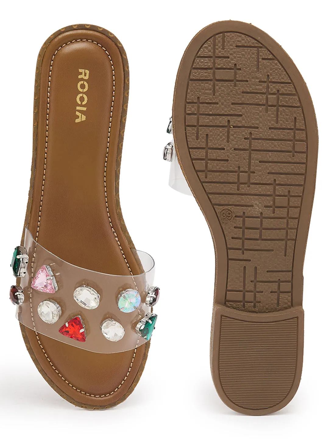 Rocia By Regal Transparent Women Vinyl Diamond Studded Flats