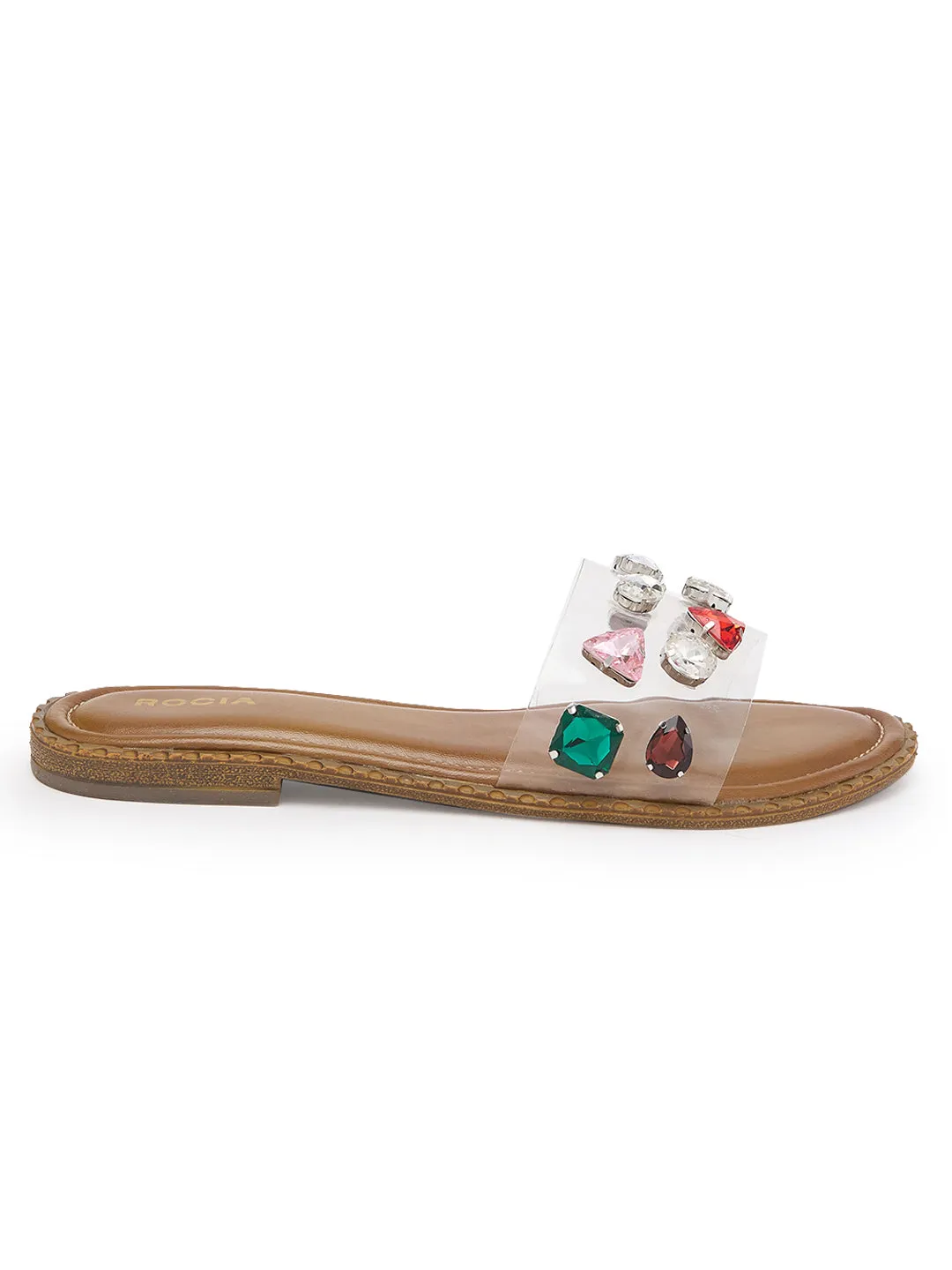 Rocia By Regal Transparent Women Vinyl Diamond Studded Flats