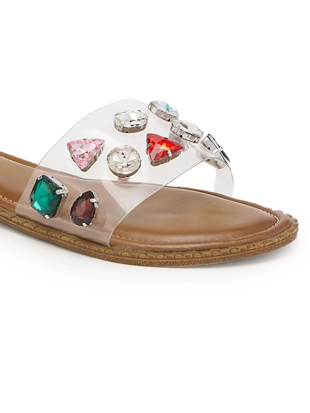 Rocia By Regal Transparent Women Vinyl Diamond Studded Flats