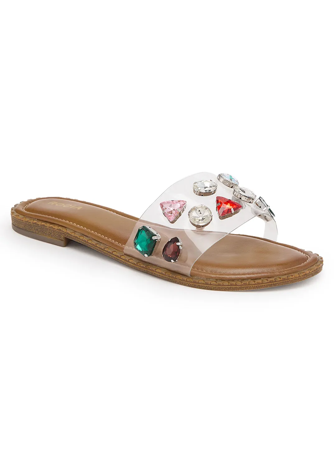 Rocia By Regal Transparent Women Vinyl Diamond Studded Flats