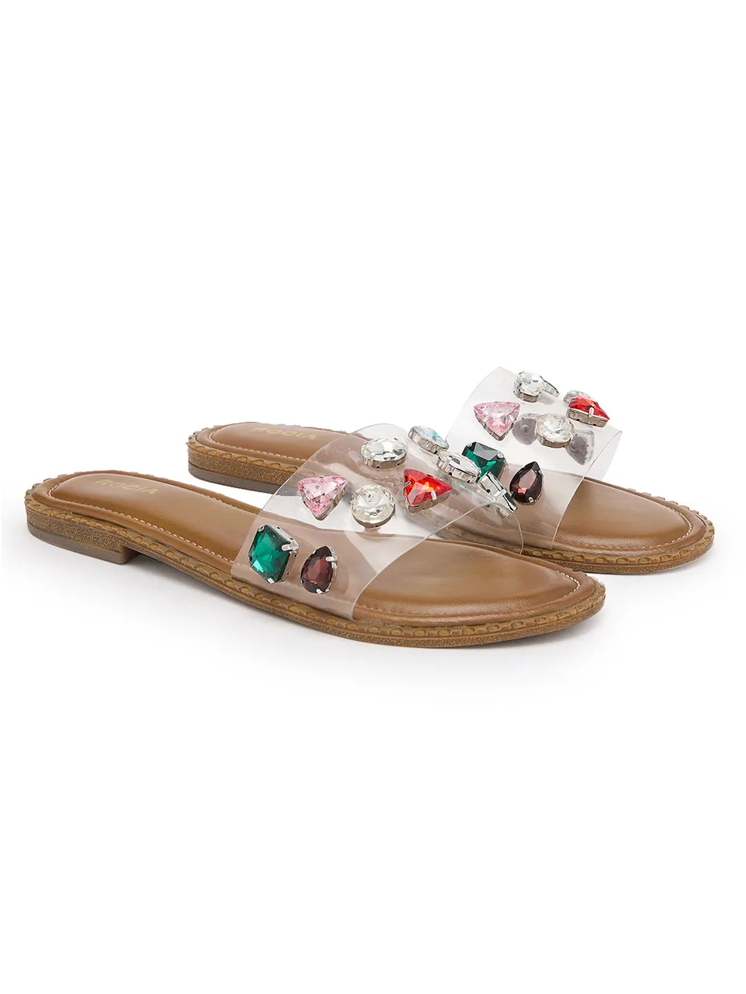 Rocia By Regal Transparent Women Vinyl Diamond Studded Flats