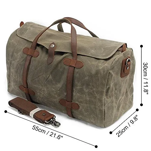 S-Zone Waterproof Waxed Canvas Leather Trim Travel Tote Duffel Handbag Weekend Bag