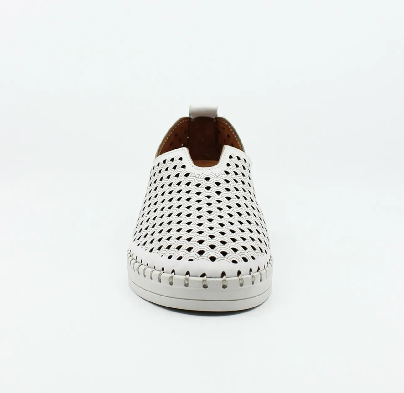 Sala Europe Lasso White Perforated Leather Slip On Shoe Made In Turkey