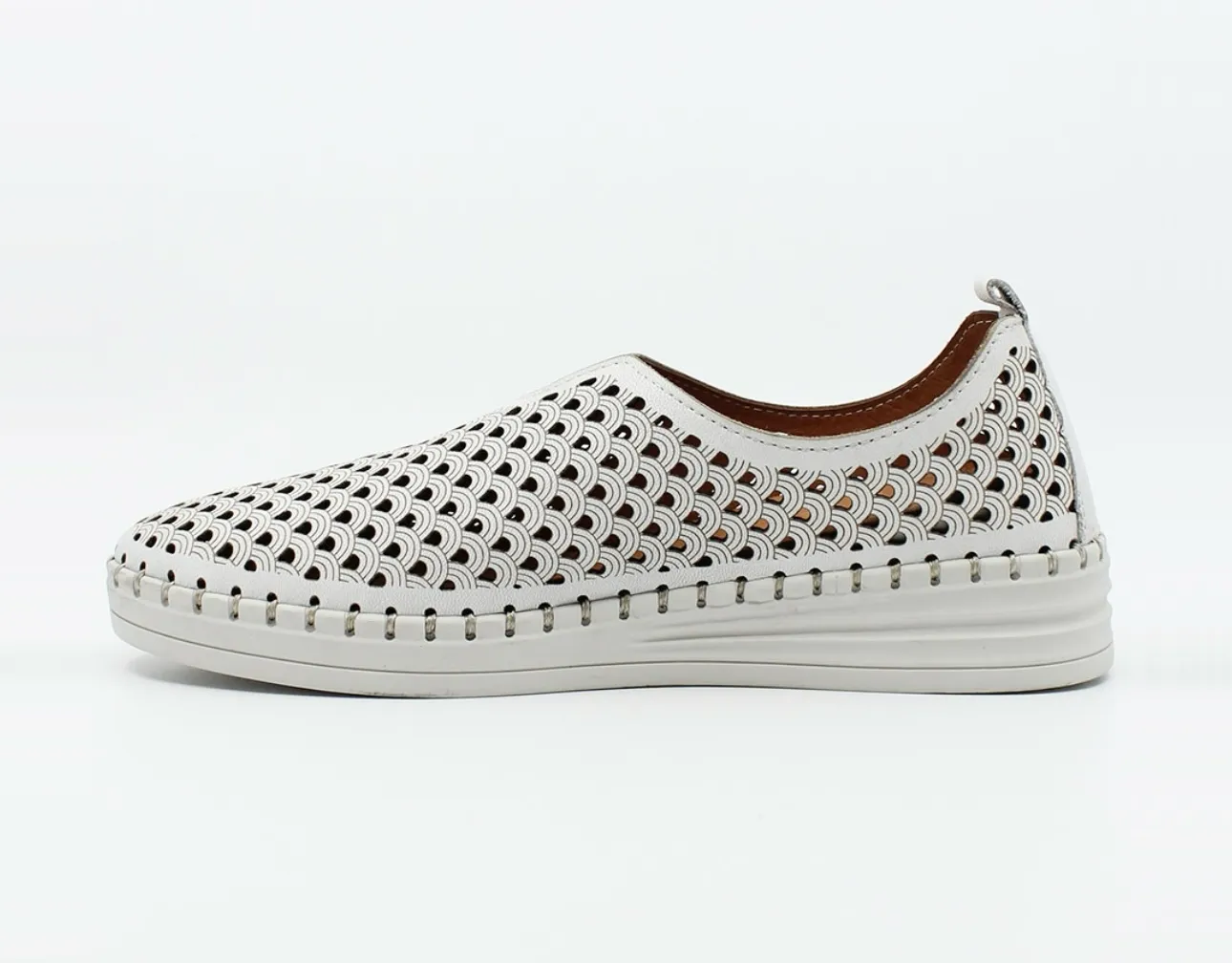 Sala Europe Lasso White Perforated Leather Slip On Shoe Made In Turkey