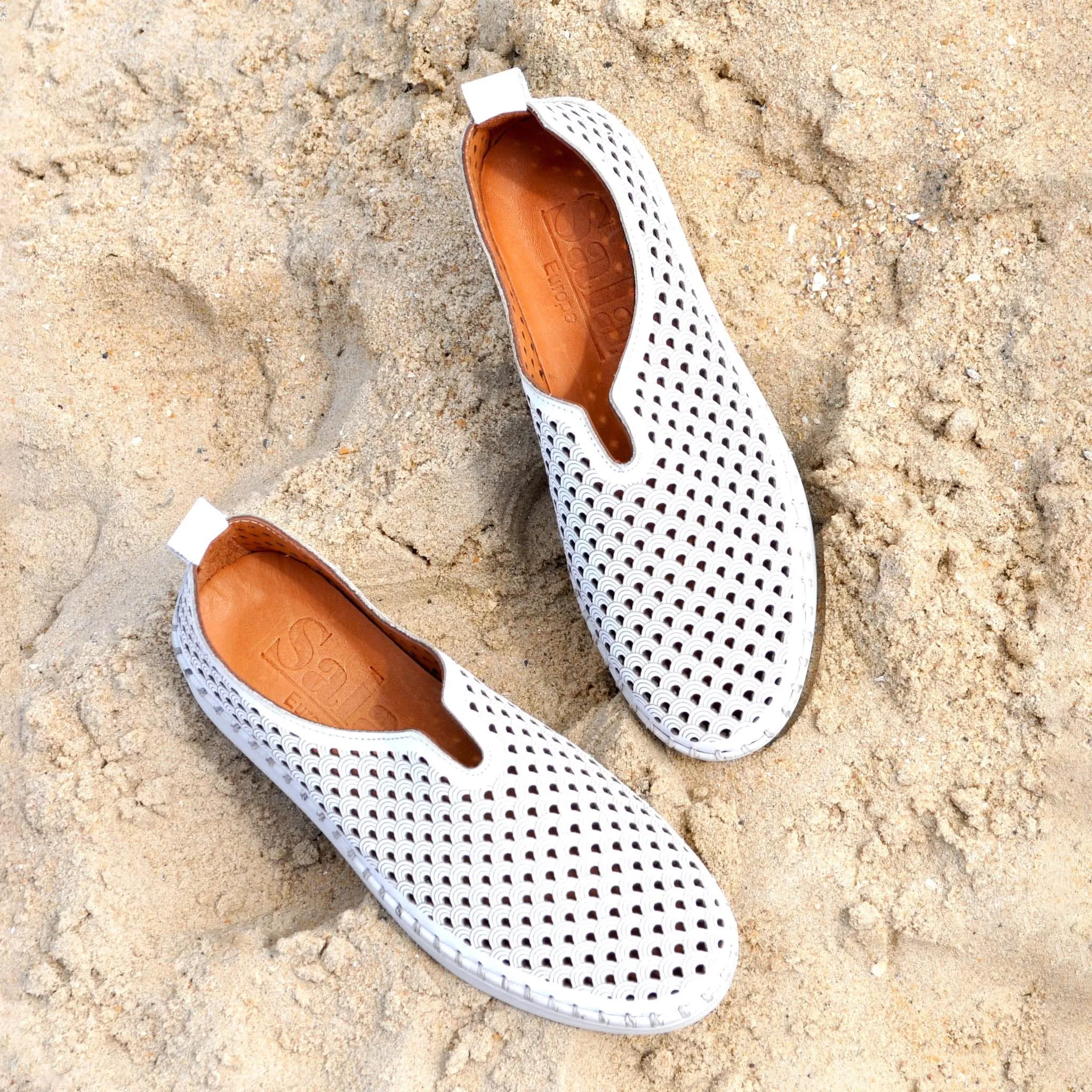 Sala Europe Lasso White Perforated Leather Slip On Shoe Made In Turkey