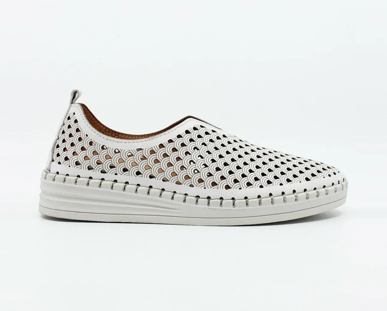 Sala Europe Lasso White Perforated Leather Slip On Shoe Made In Turkey