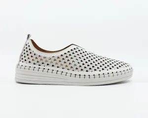 Sala Europe Lasso White Perforated Leather Slip On Shoe Made In Turkey