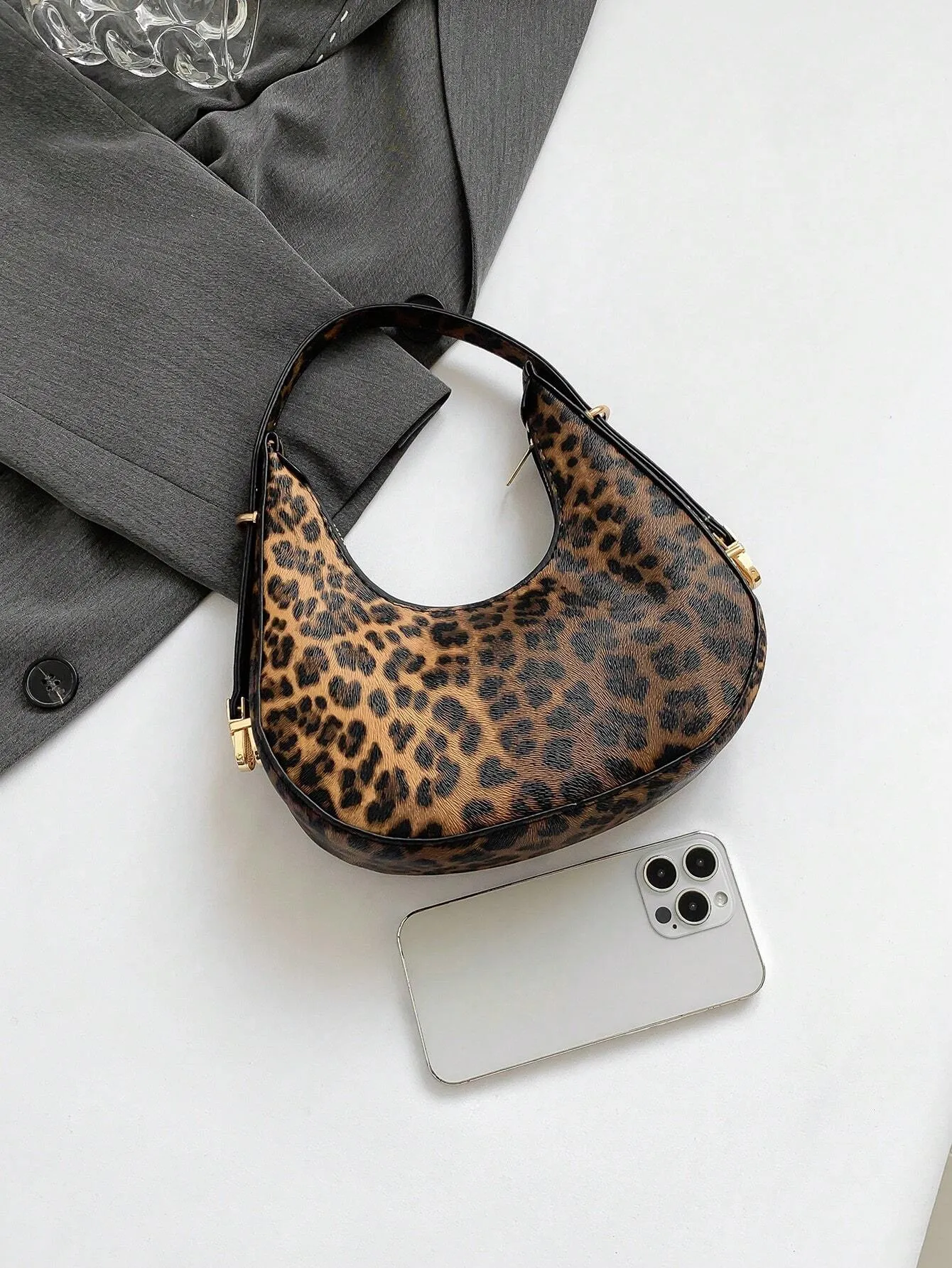 SHEIN New Fashion Leopard Print Crescent Shoulder Bag, Street Style, Trendy, Stylish, Versatile Crossbody Bag For Women,Trendy Leopard Print Bag