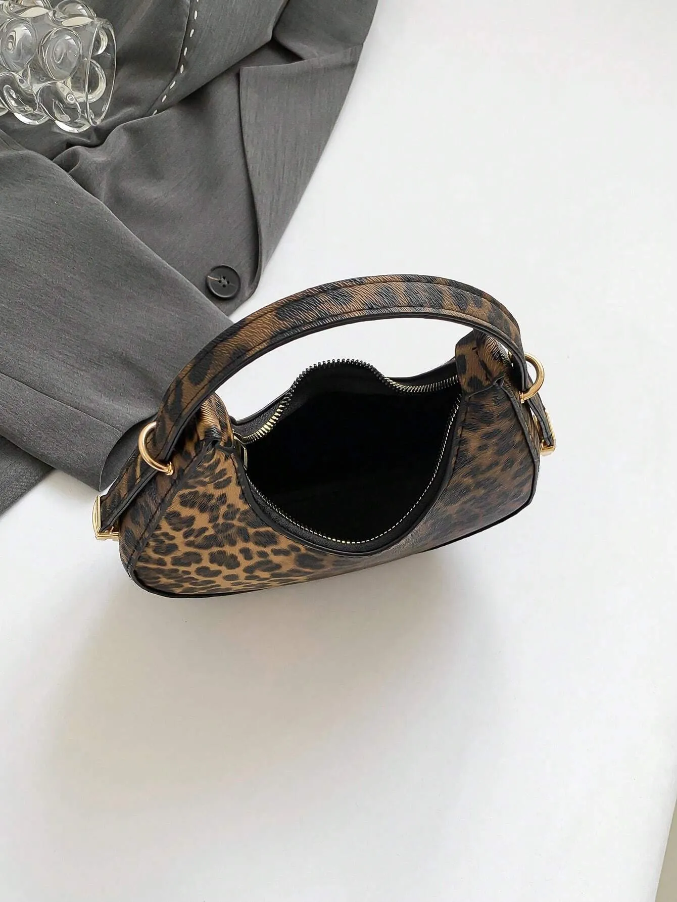 SHEIN New Fashion Leopard Print Crescent Shoulder Bag, Street Style, Trendy, Stylish, Versatile Crossbody Bag For Women,Trendy Leopard Print Bag