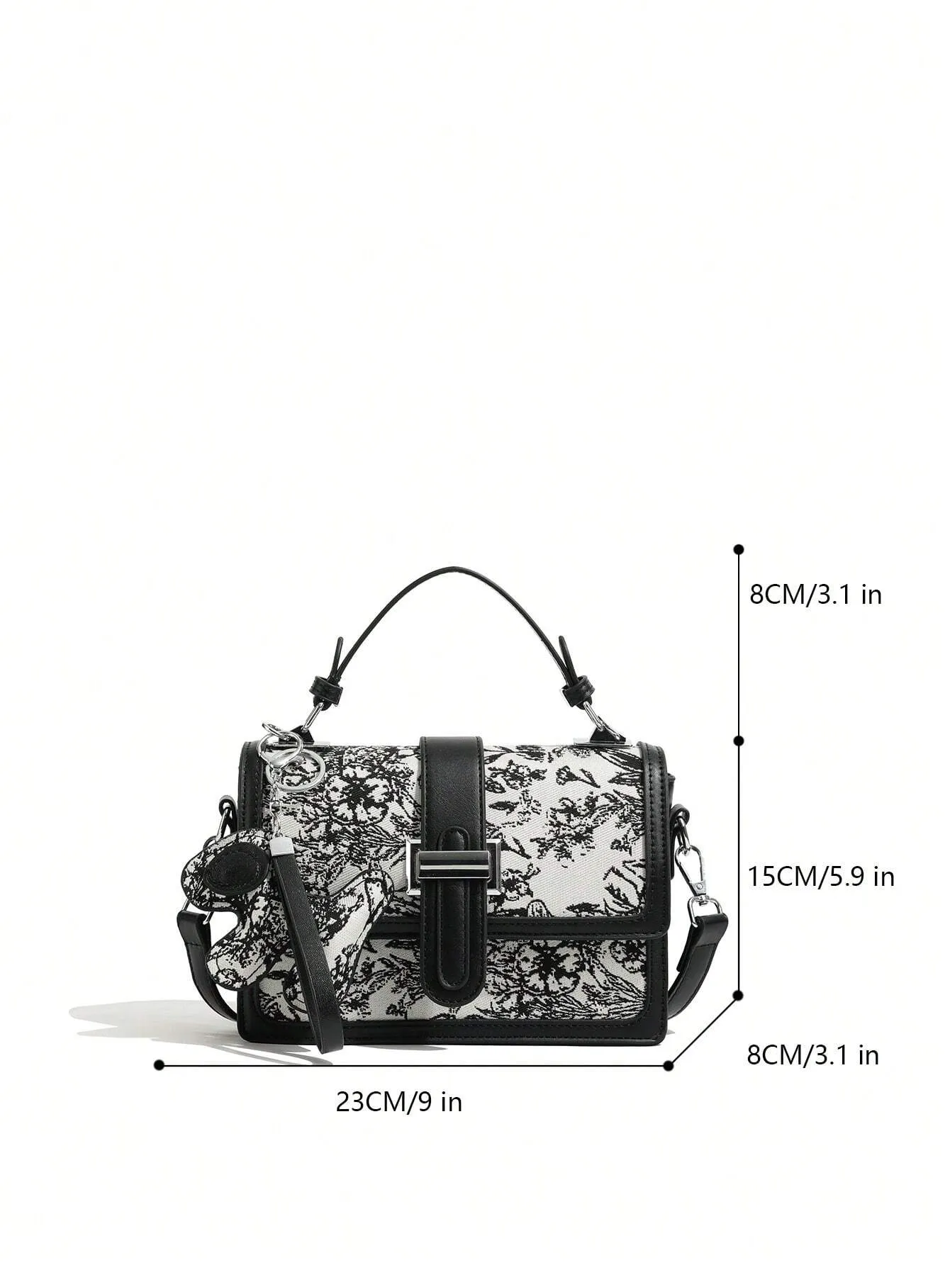 SHEIN Printed Classic Style Double Layer Women's Gift Handheld Mini Square Bag With Strap & Pendant