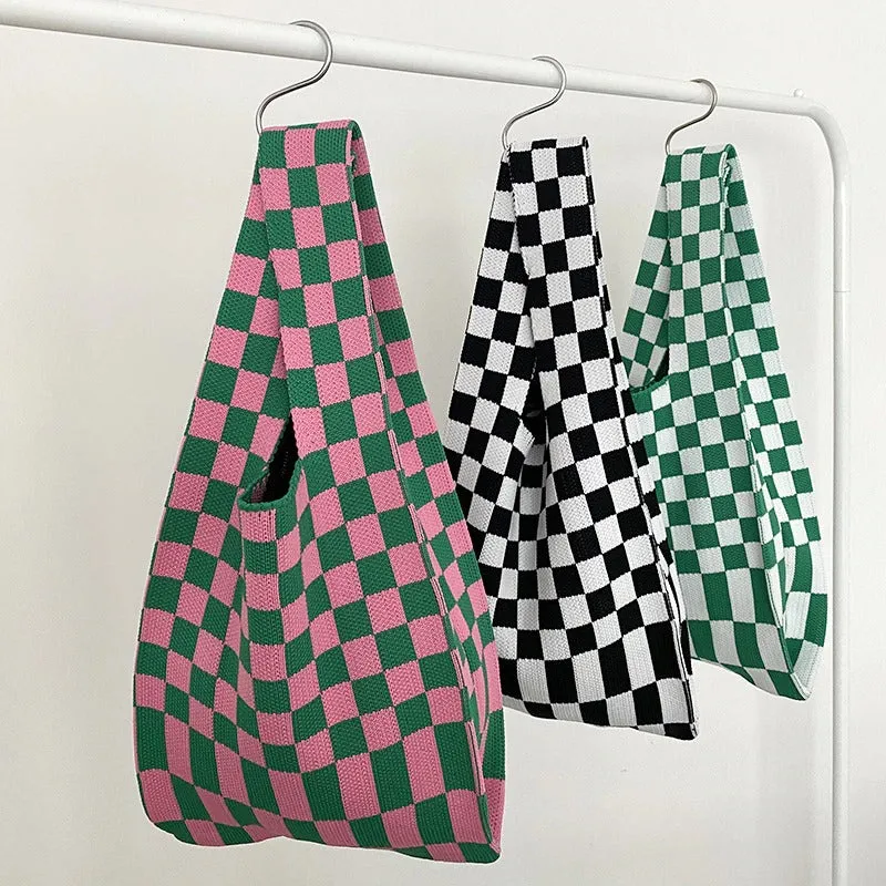 Small and Cute Checkered Knitted Tote Handbags