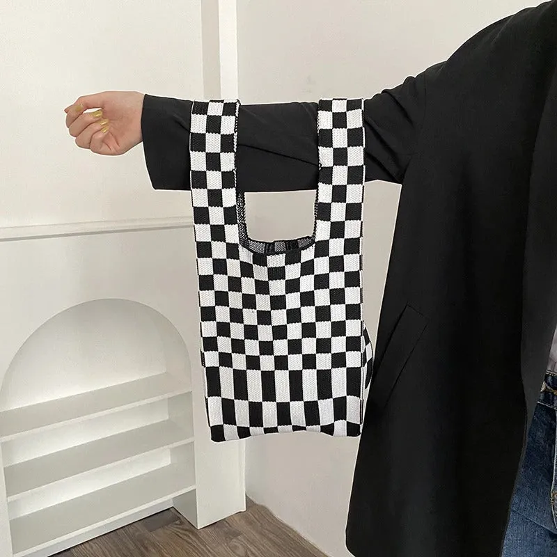 Small and Cute Checkered Knitted Tote Handbags
