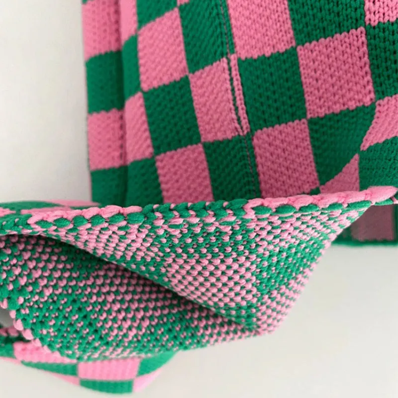Small and Cute Checkered Knitted Tote Handbags