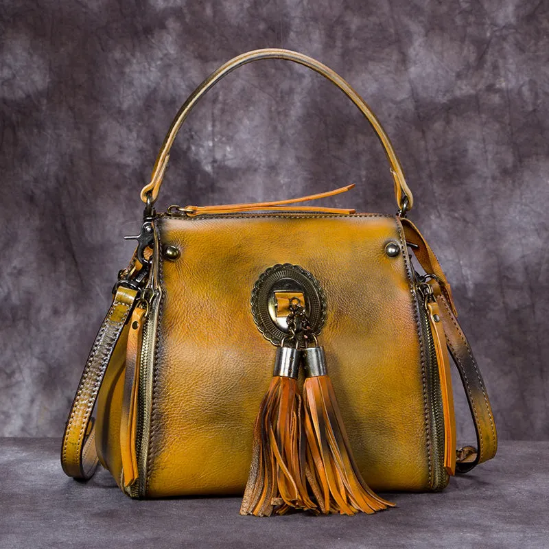 Small Womens Leather Fringe Backpack Purses Crossbody Handbags for Women
