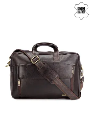 Teakwood Leather Unisex Brown Genuine Leather Laptop Bag