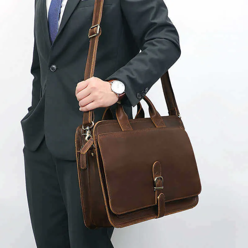 Vintage Leather Laptop Bag - Classic British Style