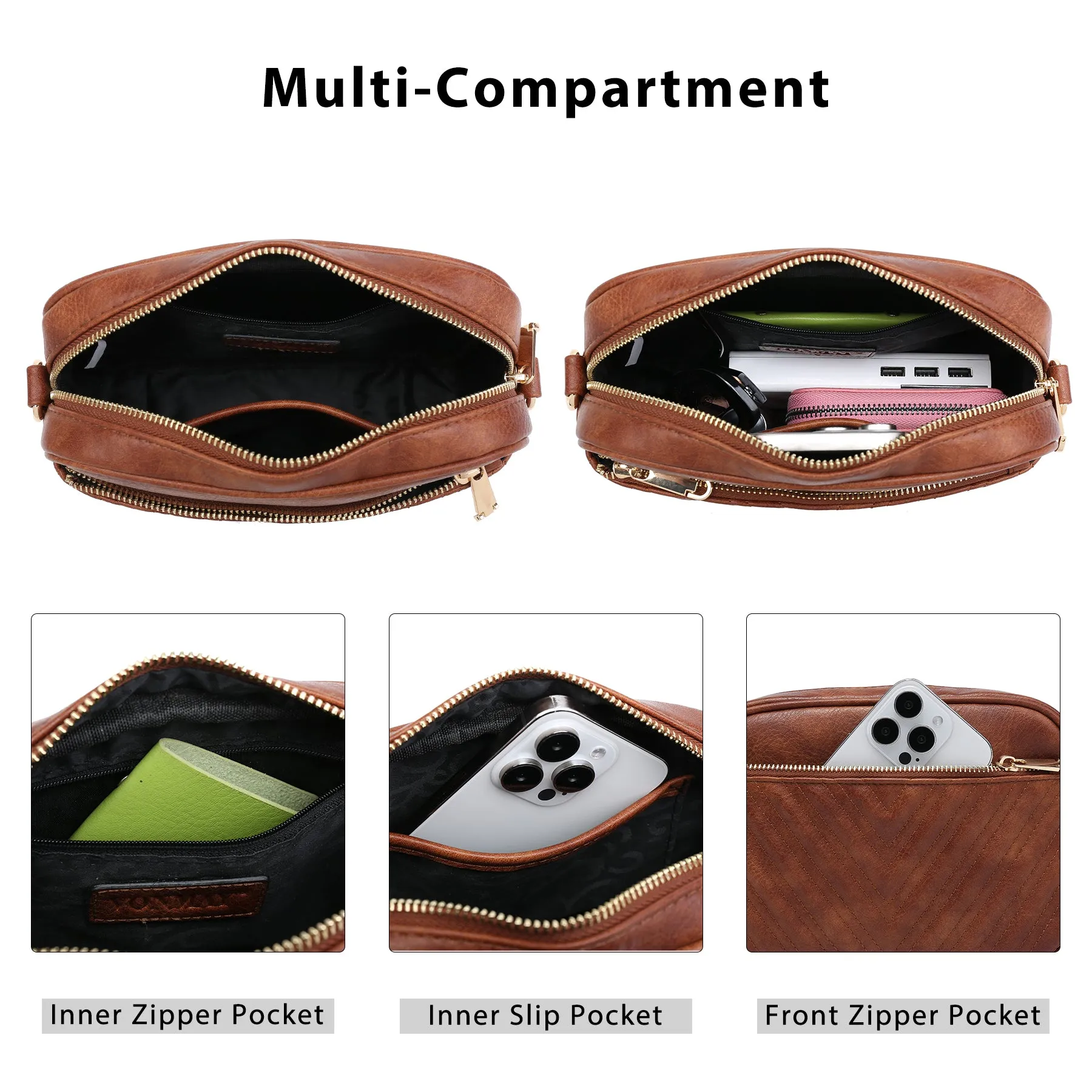 VONMAY Women Quilted Crossbody Bags Vegan Leather Purses Handbags Small Shoulder Bag with Stylish Wide Strap