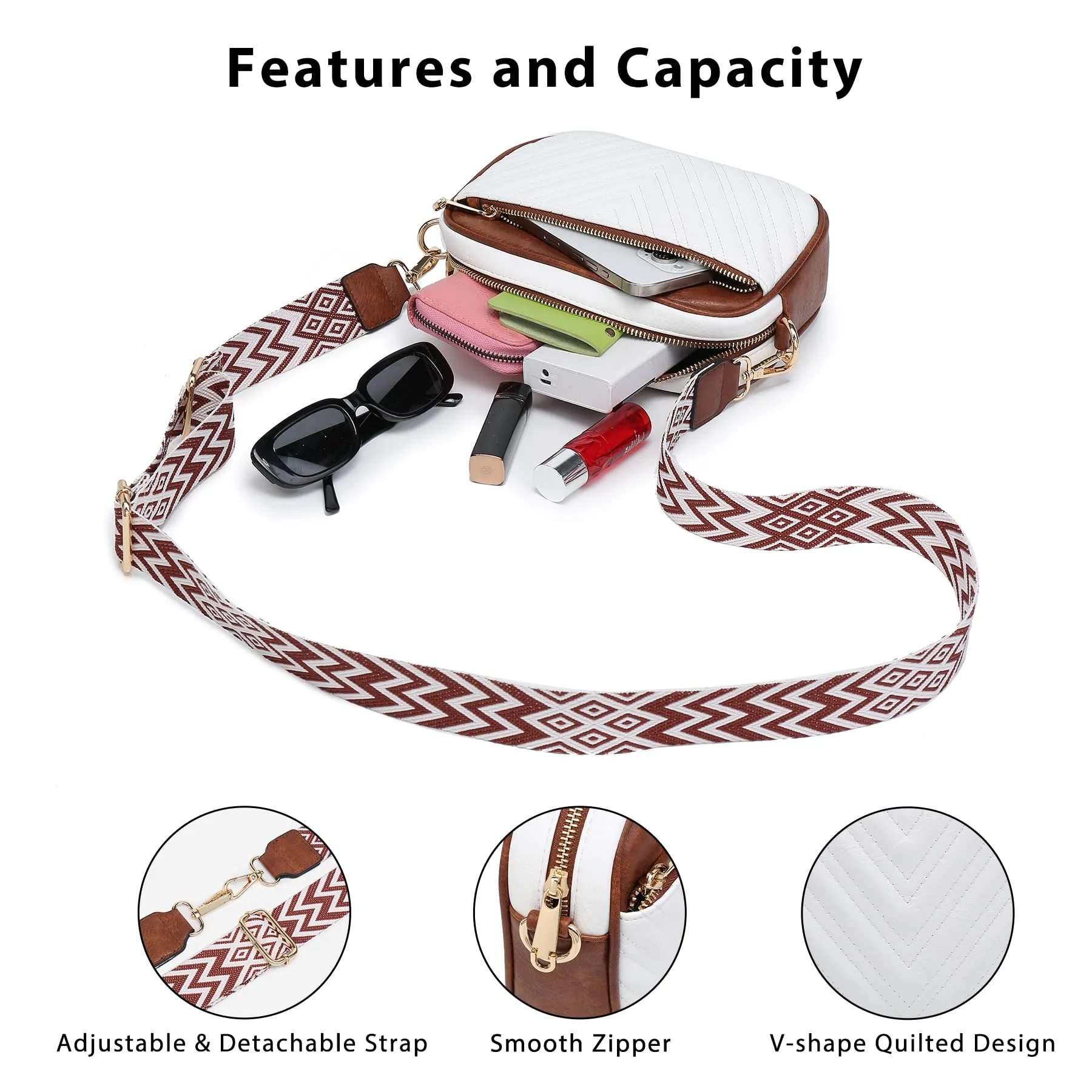 VONMAY Women Quilted Crossbody Bags Vegan Leather Purses Handbags Small Shoulder Bag with Stylish Wide Strap