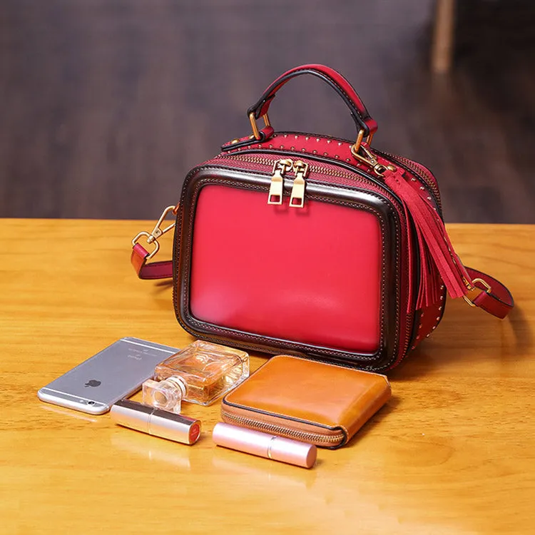 Women Genuine Leather Crossbody Bags Cube Bag Shoulder Bag Purses