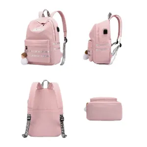 Women Large Capacity Student School Bag With USB Charging Wear-resistance Backpack