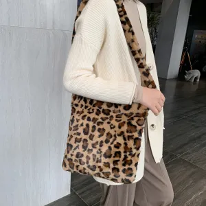 Women Leopard Plush Vintage Large Capacity Shoulder Bag
