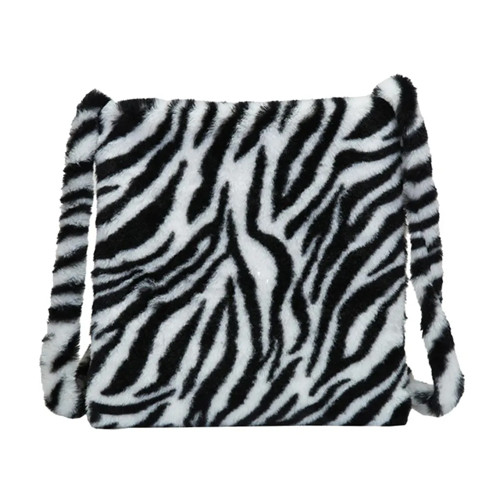 Women Leopard Plush Vintage Large Capacity Shoulder Bag