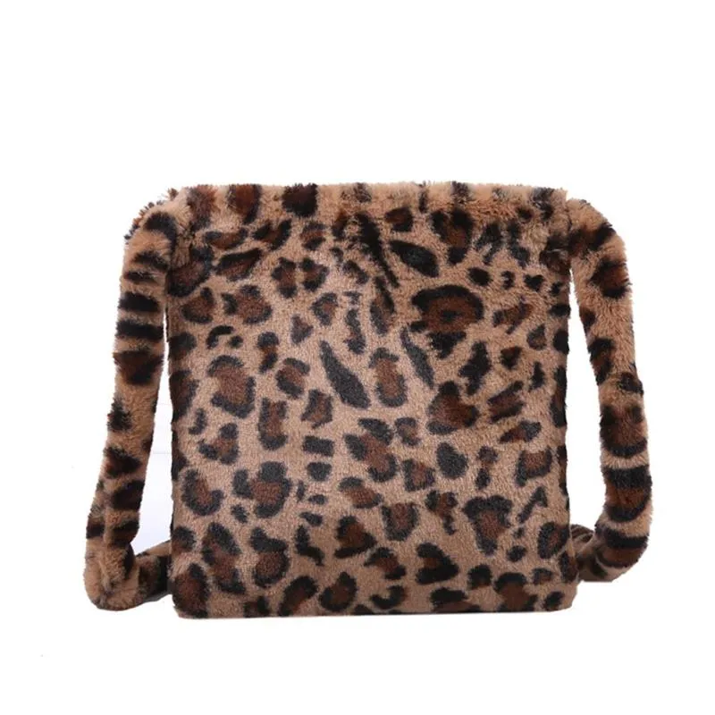Women Leopard Plush Vintage Large Capacity Shoulder Bag