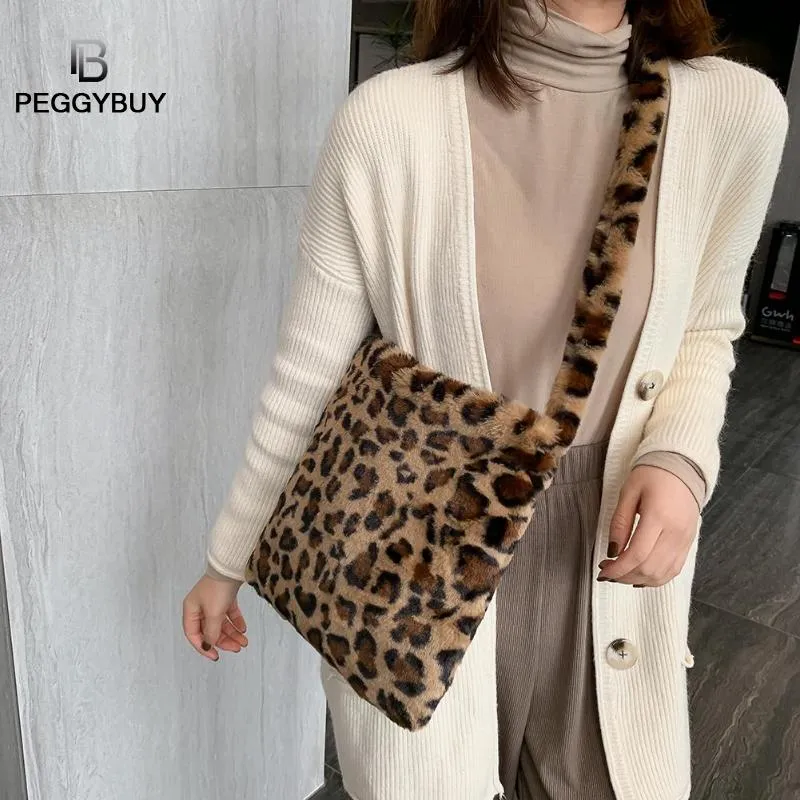 Women Leopard Plush Vintage Large Capacity Shoulder Bag